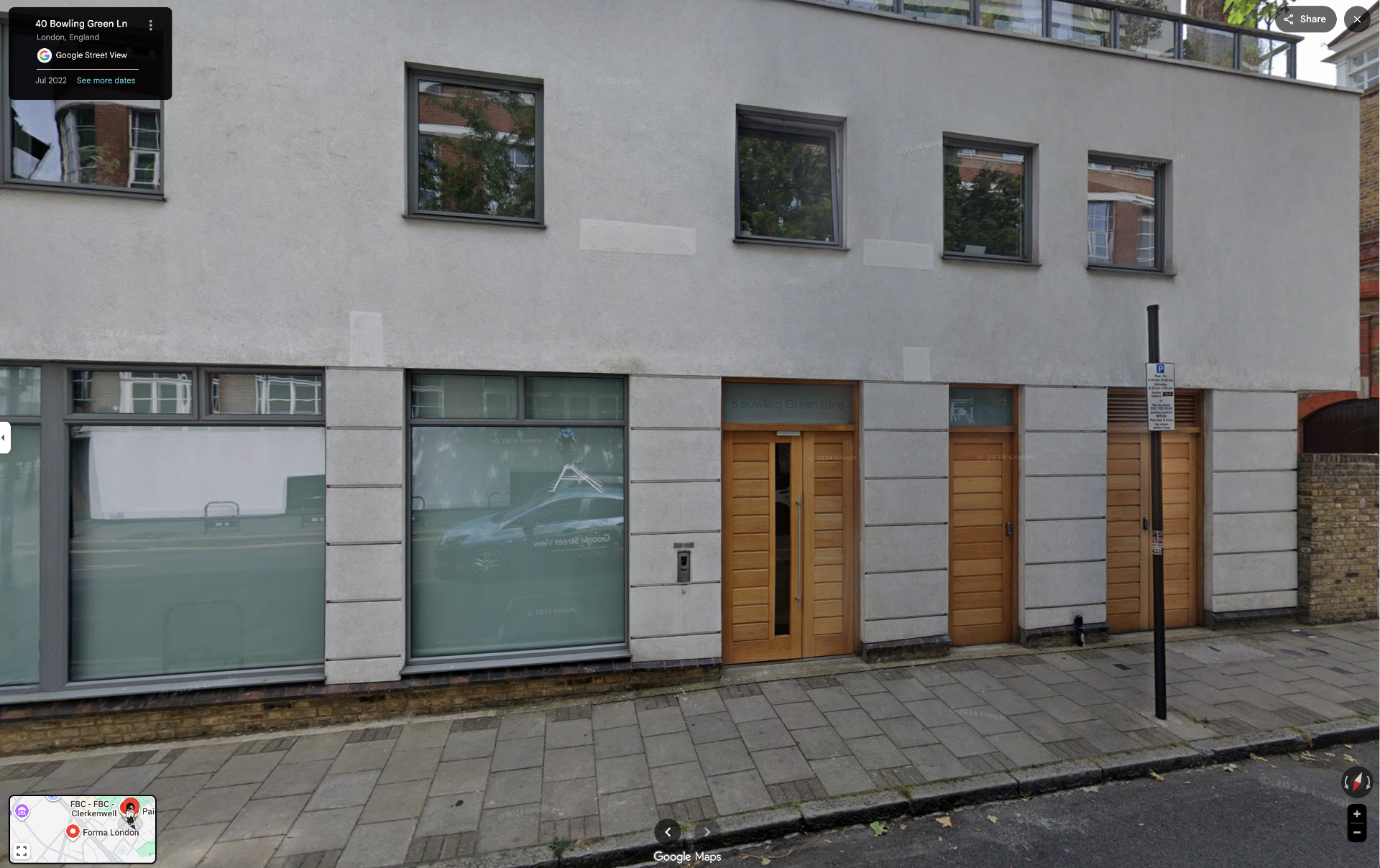 The entrance of Forma House, 40 Bowling Green Lane, London