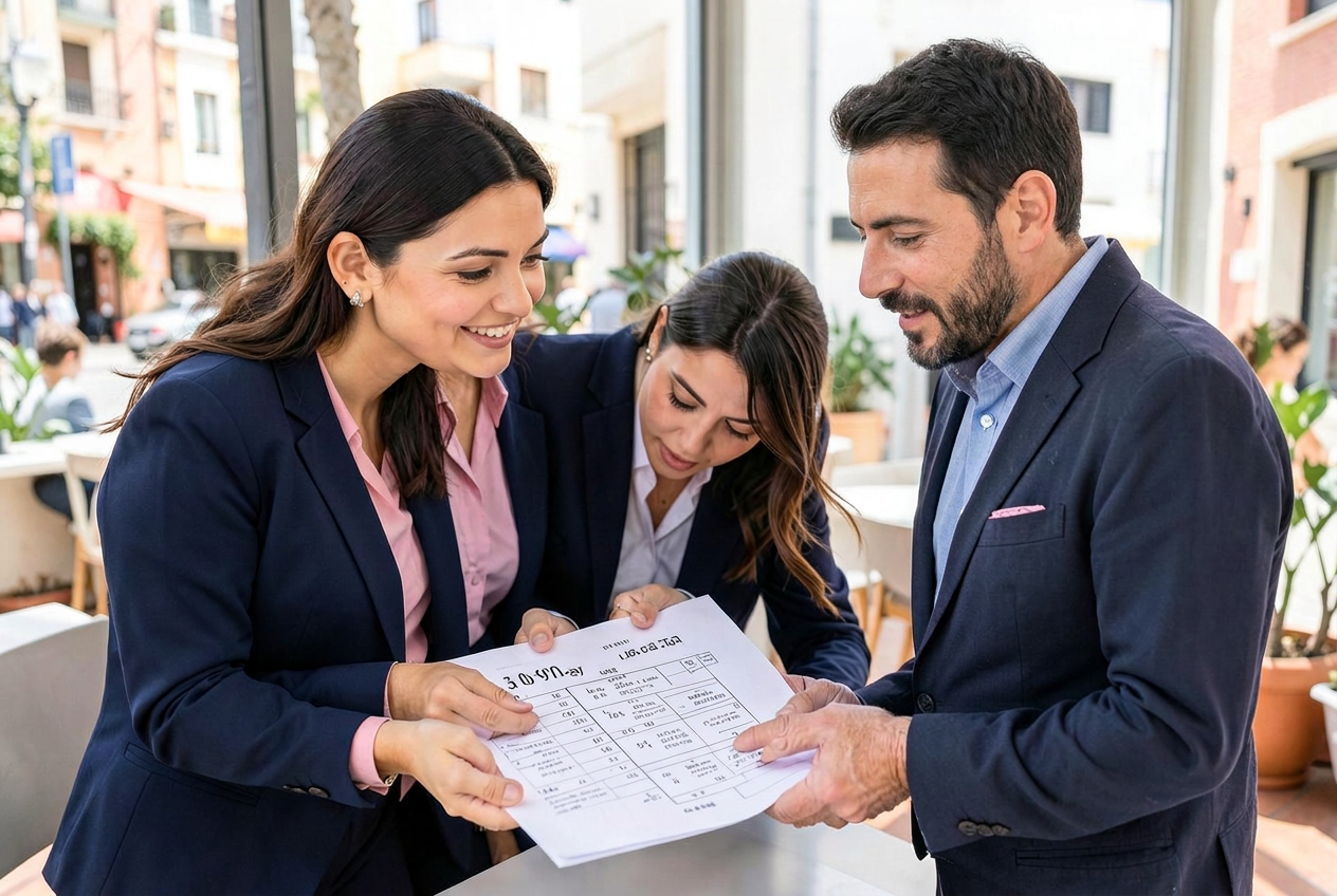Greek colleagues reviewing a new hire development plan