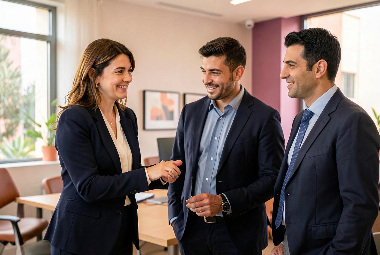 Greek colleagues welcoming a new employee