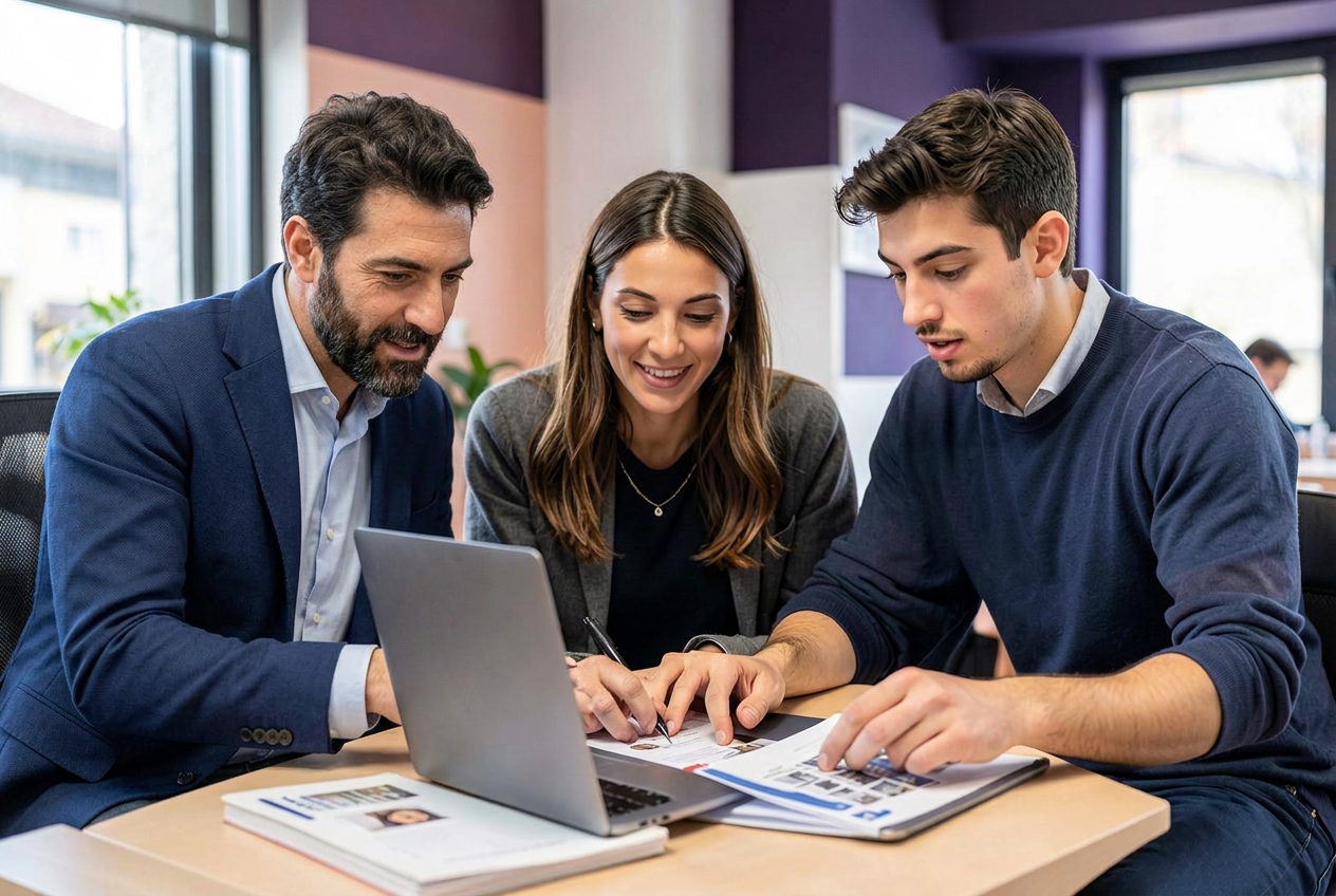 Three Greek colleagues reviewing learning impact