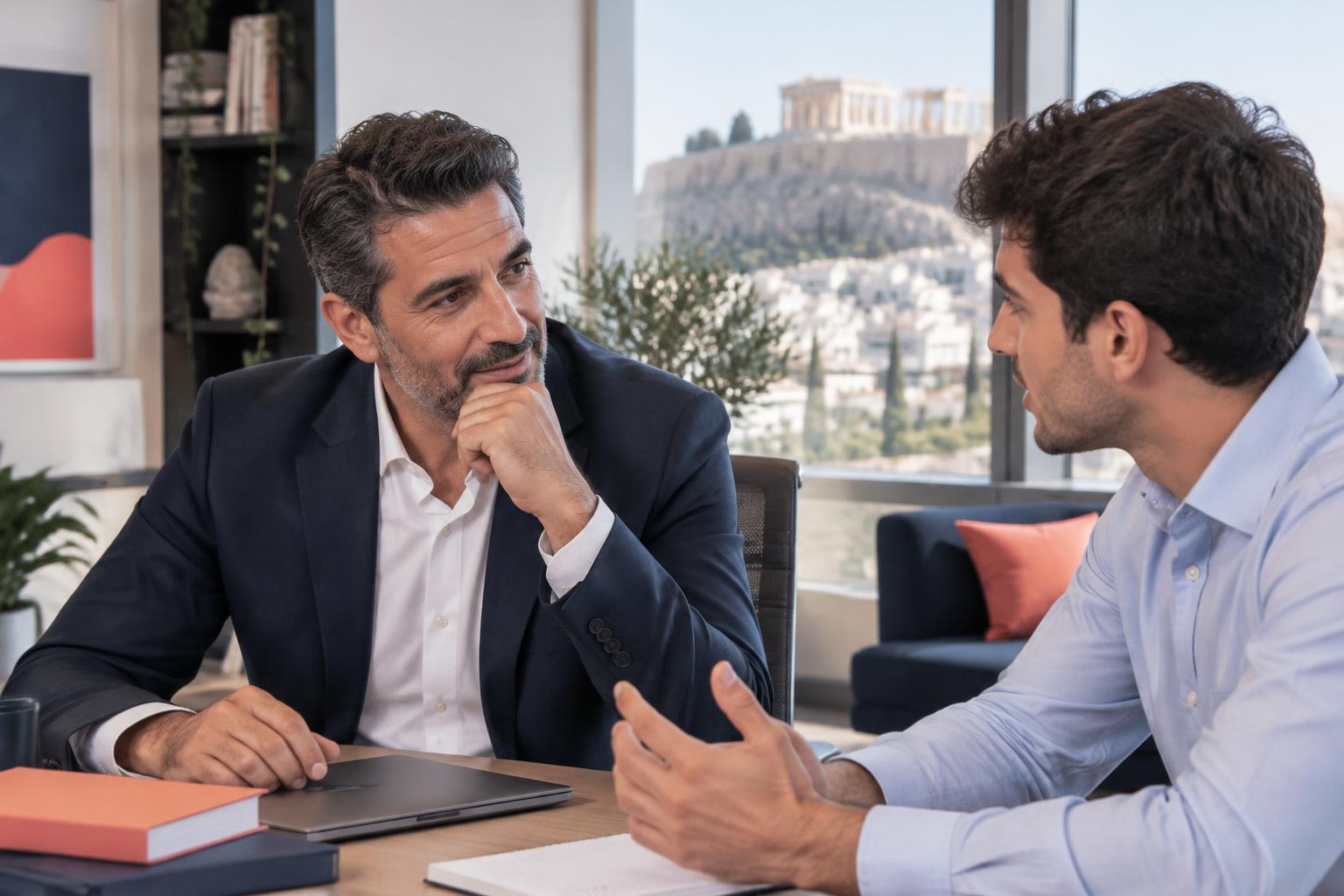 A MetisLearn consultant listening carefully to a younger professional