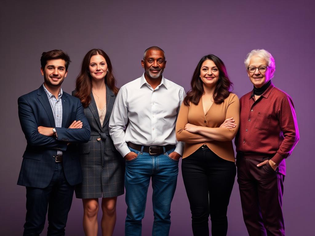 Four professionals from different generations standing together